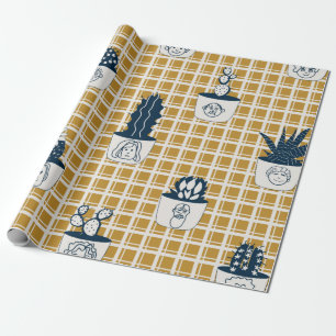 Papel De Presente Um padrão moderno sem costura com cactos em vaso,