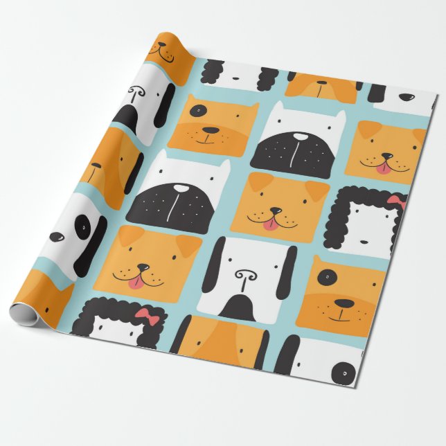 Papel De Presente Um padrão perfeito com cães bonitos.  (Desenrolado)