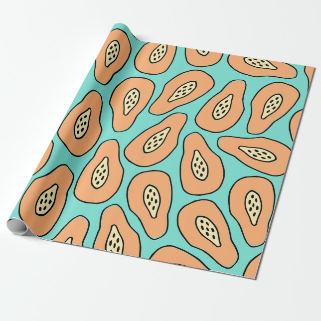 Papel De Presente Um padrão perfeito com papaias desenhados à mão.  (Desenrolado)