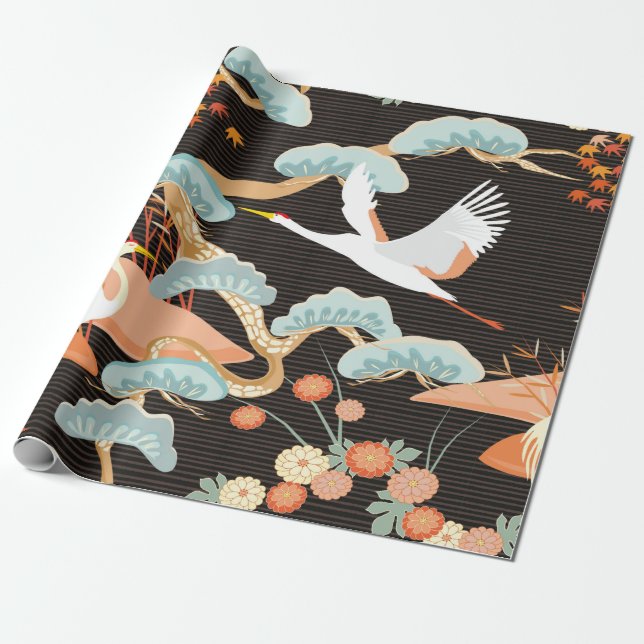 Papel De Presente Um padrão perfeito com pássaros. Crane. Heron. Jap (Desenrolado)