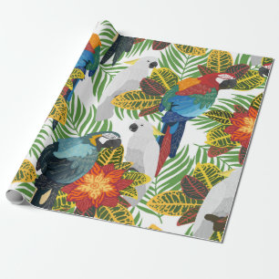 Papel De Presente Um padrão tropical perfeito com papagaios. 