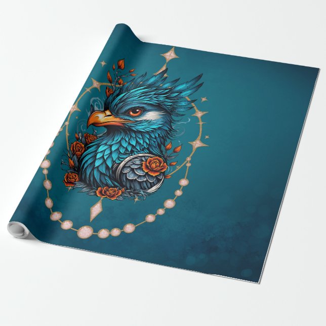 Papel De Presente Um pássaro azul majestoso. (Desenrolado)