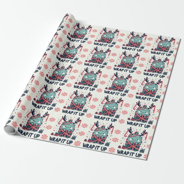 Papel De Presente Um presente de monstro feliz de Natal embrulhado (Desenrolado)