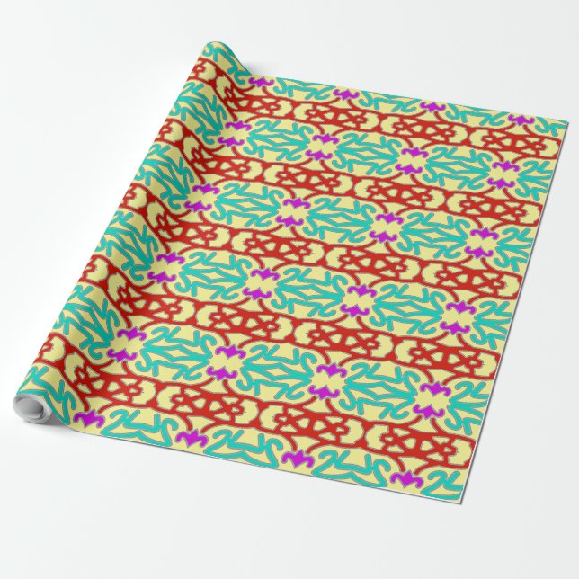 Papel De Presente Um vibrante design de padrão clássico e moderno em (Desenrolado)