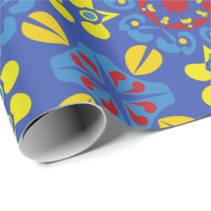 Papel De Presente Um vibrante padrão geométrico com motivos florais