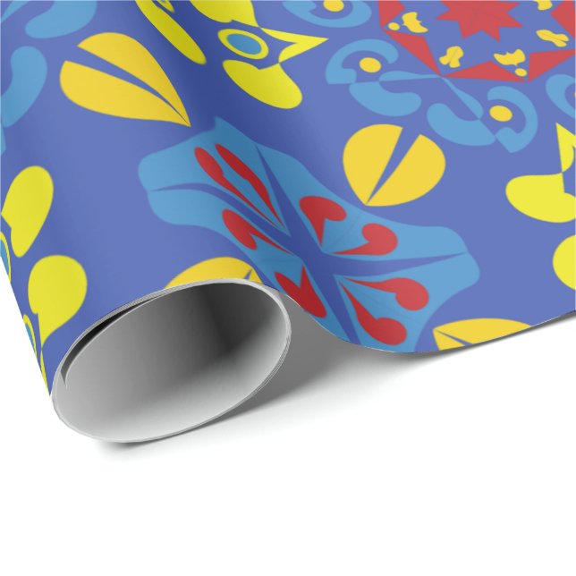 Papel De Presente Um vibrante padrão geométrico com motivos florais  (Ponta do rolo)