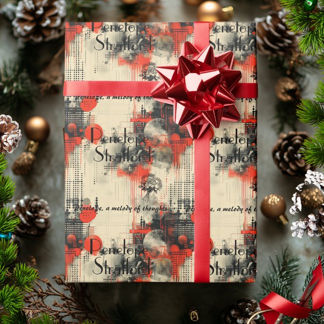 Papel De Presente Uma melodia de pensamentos em vermelho e preto (Criador carregado)