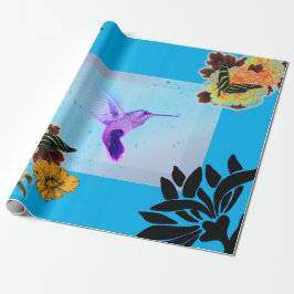 PAPEL DE PRESENTE UMMINGBIRD E FLORES