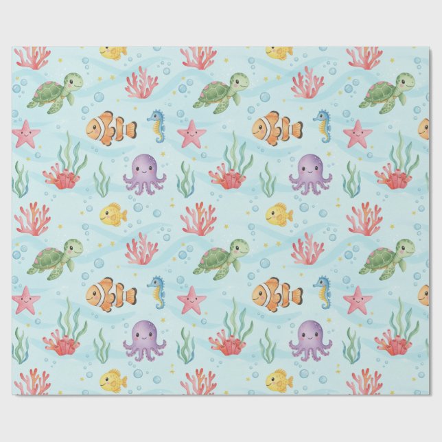Papel De Presente Under the Sea Party Colourful Ocean Creatures (Aberto)