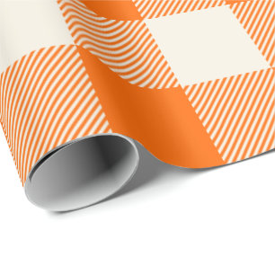 Papel De Presente Único e Chic Xadrez de Búfalo Laranja e Creme Ousa