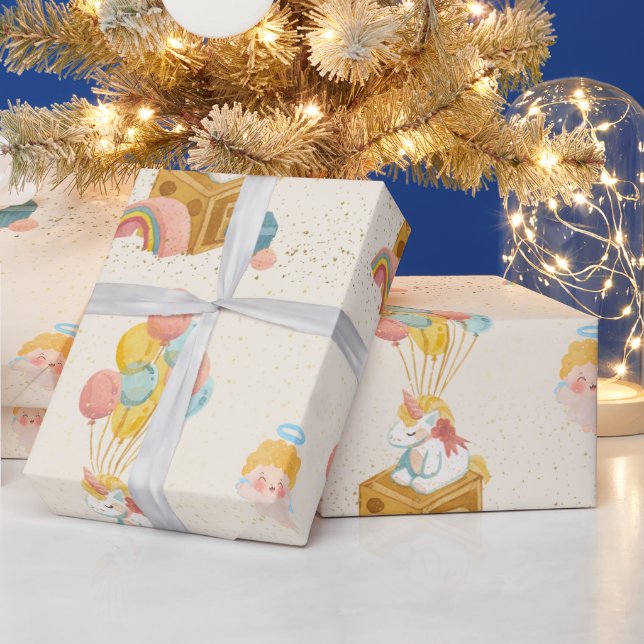 Papel De Presente Unicorn Angel Balloon (Feriados)