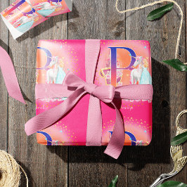 Papel De Presente Unicorn e Princesa com a Letra Castelo B Monograma