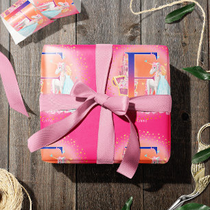 Papel De Presente Unicorn e Princesa com a Letra Castelo E Monograma