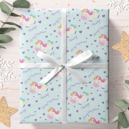 Papel De Presente Unicorn Glitter Rainbow Aqua Christmas