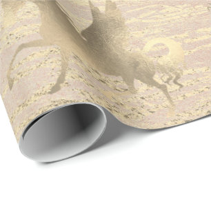 Papel De Presente Unicorn Horse Dourada Princesa Blush Rosa Wood