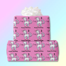 Papel De Presente UNICORN Little Girl's Personalize Name Aniversário