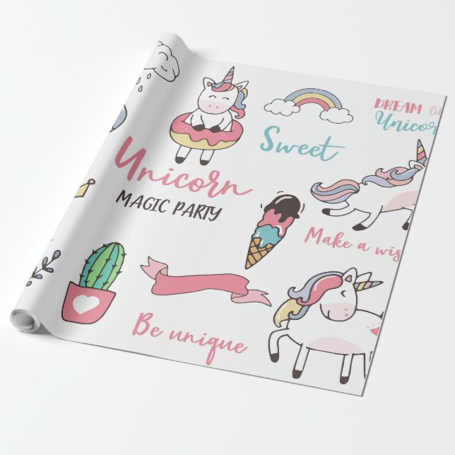 Papel De Presente Unicorn Magic Party (Desenrolado)