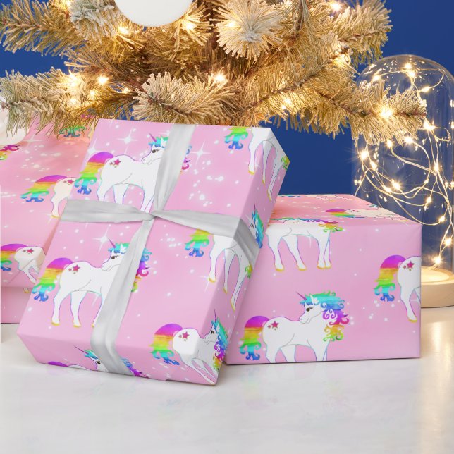 Papel De Presente Unicorn Rainbow Pink Cute (Feriados)