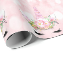 Papel De Presente Unicorn Sparkl Glitter Floral Cor-de-Rosa Girly