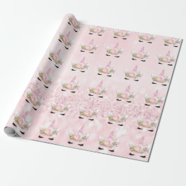 Papel De Presente Unicorn Sparkl Glitter Rosa Pastel Floral Rosa Gir
