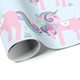 Papel De Presente Unicorn Sparkle Glitter Cor de Flor Rosa Azul