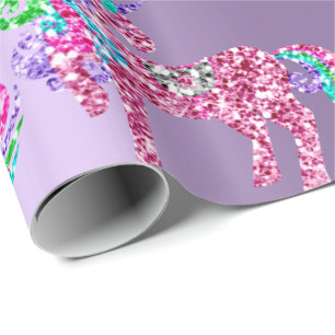 Papel De Presente Unicorn Sparkly Glitter Rosa Justa VIP Puro