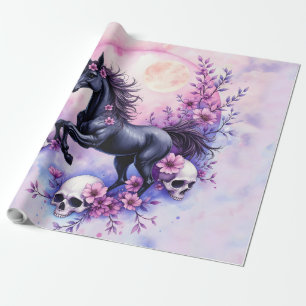 Papel De Presente Unicórnio ao Luar Entre Rosas Esquecidas,