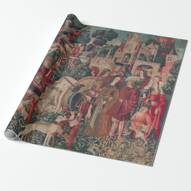 Papel De Presente Unicórnio Arte Medieval - Caçadores Retornam ao Ca (Desenrolado)