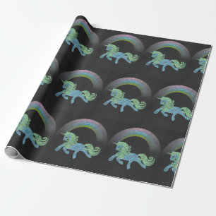 Papel De Presente Unicórnio Azul com quadro negro