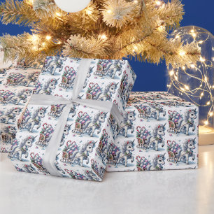 Papel De Presente Unicórnio de Natal em azulejos festivos