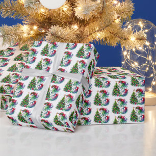 Papel De Presente Unicórnio de Natal em azulejos festivos