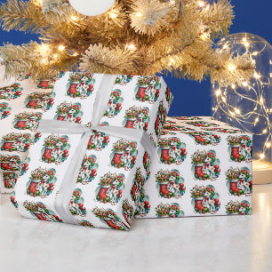 Papel De Presente Unicórnio de Natal festivo em azulejos