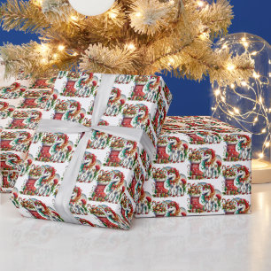 Papel De Presente Unicórnio de Natal festivo em azulejos