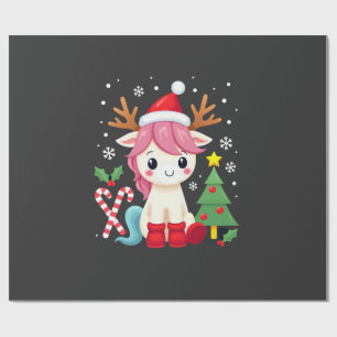 Papel De Presente Unicórnio de Natal Fofo Mágico Xmas Meninas de Cri