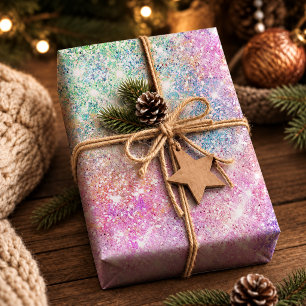 Papel De Presente Unicórnio Feminino Arco-íris Iridescente Mágico