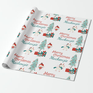 Papel De Presente Unicórnio Fofo e Fada Nome Personalizado Feliz Nat