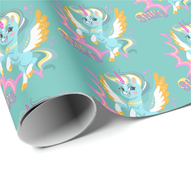 Papel De Presente Unicórnio fofo e poderoso (Ponta do rolo)