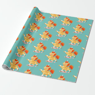 Papel De Presente Unicórnio laranja engraçado