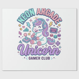 Papel De Presente Unicórnio Neon Arcade Unicórnio Estilo Retro Produ