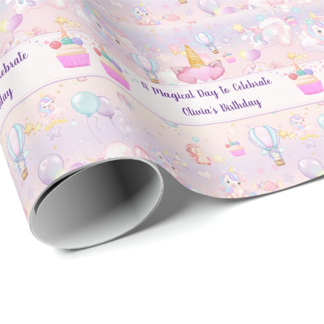 Papel De Presente Unicórnio Personalizado Aniversário (Ponta do rolo)