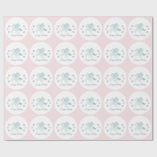 Papel De Presente Unicórnio Personalizado Fofo Rosa Azul Feliz Anive