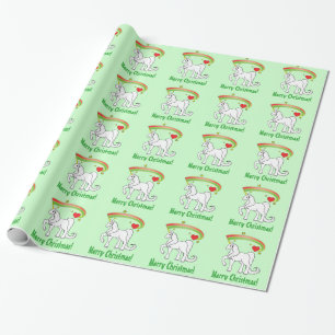 Papel De Presente Unicórnio que trota com o Feliz Natal das estrela