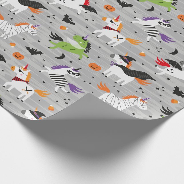 Papel De Presente Unicórnios bonitos em fantasias de Halloween (Ponta)