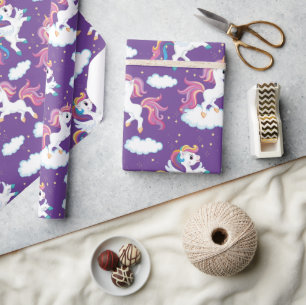 Papel De Presente Unicórnios Dançantes Roxos