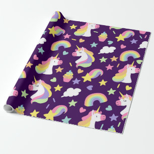 Papel De Presente Unicórnios e Rainbows