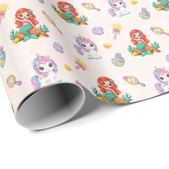 Papel De Presente Unicórnios Mágicos & Sereias (Ponta do rolo)