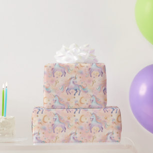 Papel De Presente Unicórnios Pastéis Luas Meninas Aniversário Chás d