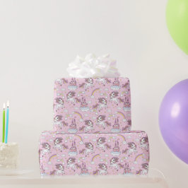 Papel De Presente Unicórnios Rosa e Castelos