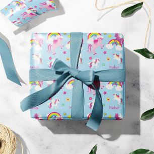 Papel De Presente Unicórnios roxos, cor-de-rosa, e Rainbows Girls