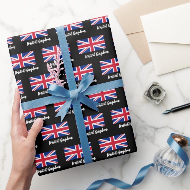 Papel De Presente Union Jack Wraping Paper, British Flag, UK Black,  (Presentear)